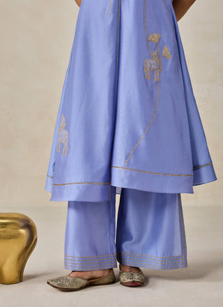 Ink blue chanderi appliqué kurta with pants