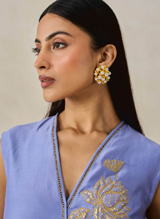 Ink blue chanderi appliqué kurta with pants