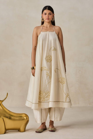 Ivory chanderi off-shoulder kurta with pants