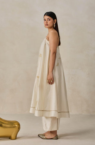 Ivory chanderi off-shoulder kurta with pants