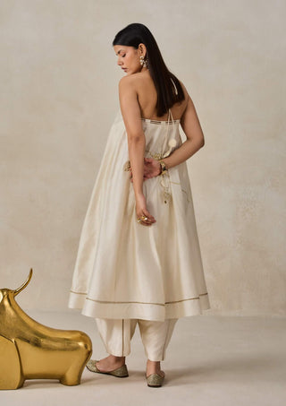 Ivory chanderi off-shoulder kurta with pants