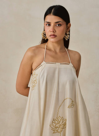 Ivory chanderi off-shoulder kurta with pants