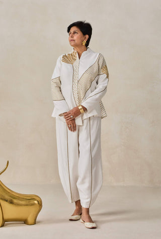 Ivory chanderi short jacket kurta with pants