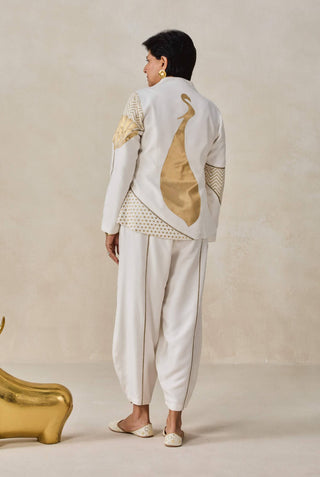 Ivory chanderi short jacket kurta with pants