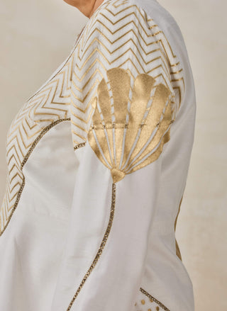 Ivory chanderi short jacket kurta with pants