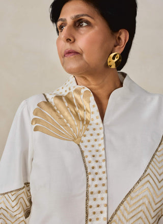 Ivory chanderi short jacket kurta with pants