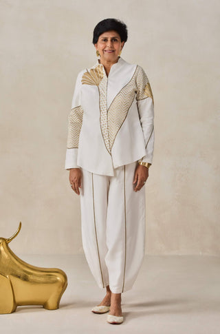 Ivory chanderi short jacket kurta with pants