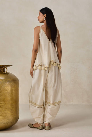Ivory chanderi appliqué strappy top with palazzo