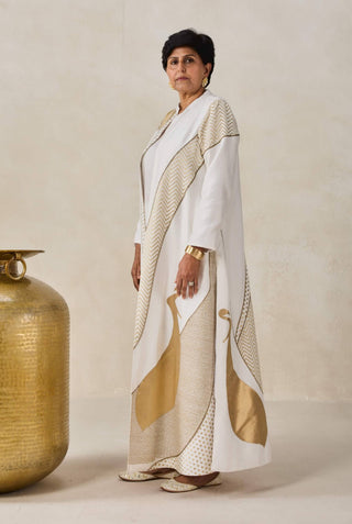 Ivory chanderi long jacket kurta with pants