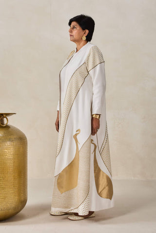 Ivory chanderi long jacket kurta with pants