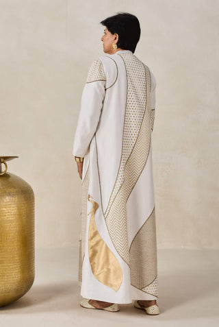 Ivory chanderi long jacket kurta with pants