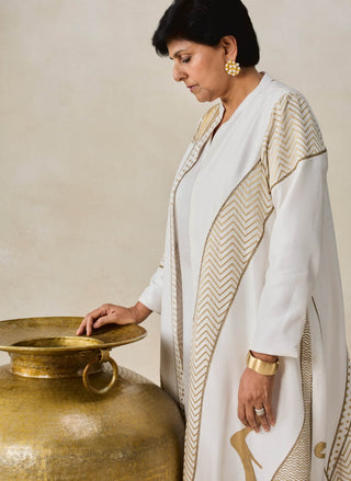 Ivory chanderi long jacket kurta with pants