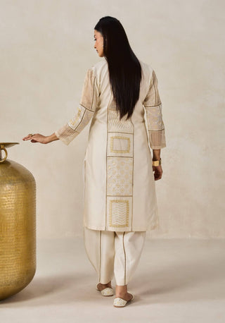 Ivory gold chanderi patchwork kurta with salwar