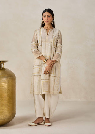 Ivory gold chanderi patchwork kurta with salwar