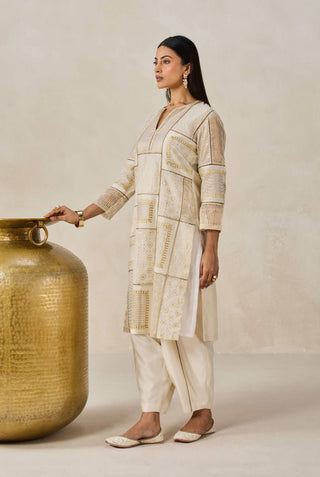 Ivory gold chanderi patchwork kurta with salwar