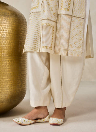 Ivory gold chanderi patchwork kurta with salwar
