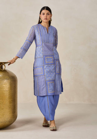 Ink blue gold chanderi patchwork kurta with salwar