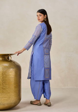 Ink blue gold chanderi patchwork kurta with salwar