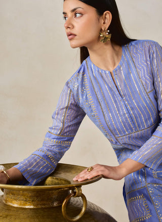 Ink blue gold chanderi patchwork kurta with salwar