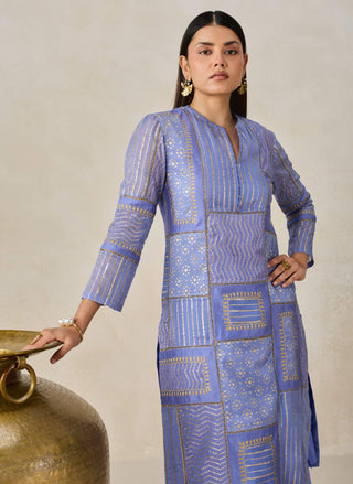 Ink blue gold chanderi patchwork kurta with salwar