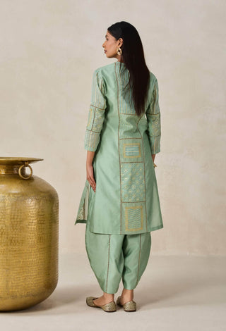 Sage green gold chanderi patchwork kurta with salwar
