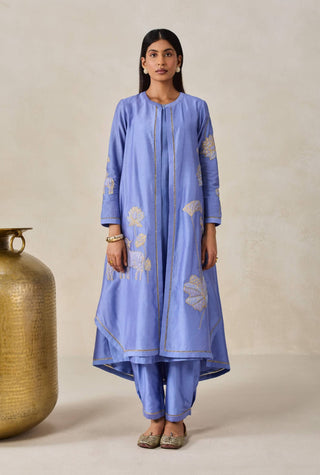 Ink blue chanderi jacket style kurta with pants