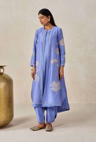 Ink blue chanderi jacket style kurta with pants