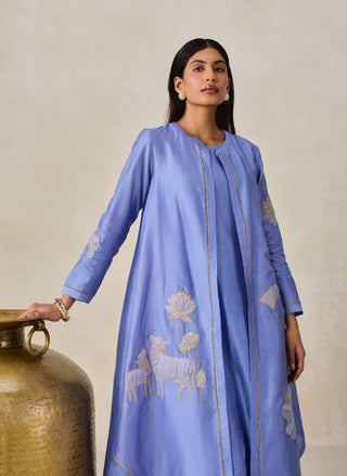 Ink blue chanderi jacket style kurta with pants