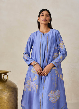 Ink blue chanderi jacket style kurta with pants