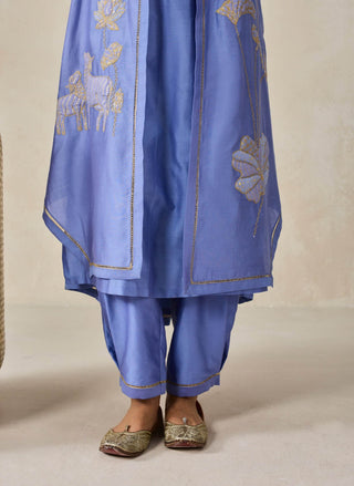 Ink blue chanderi jacket style kurta with pants