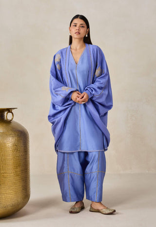 Ink blue chanderi jacket style kurta with salwar