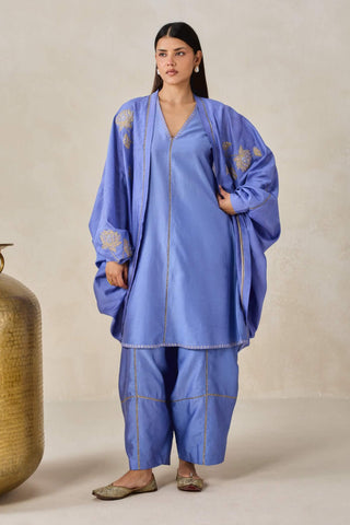 Ink blue chanderi jacket style kurta with salwar