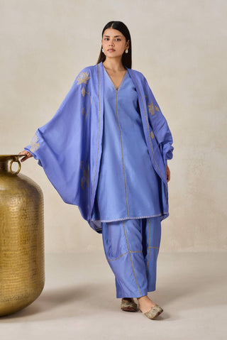 Ink blue chanderi jacket style kurta with salwar