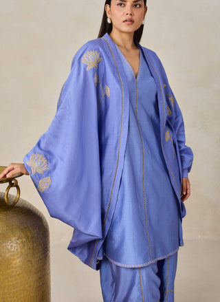 Ink blue chanderi jacket style kurta with salwar
