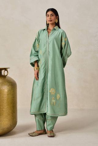 Sage green chanderi shirt kurta with salwar