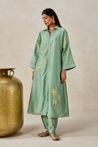 Sage green chanderi shirt kurta with salwar