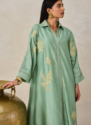 Sage green chanderi shirt kurta with salwar