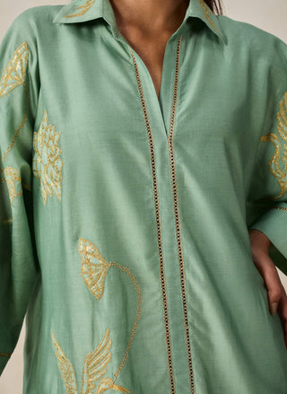 Sage green chanderi shirt kurta with salwar