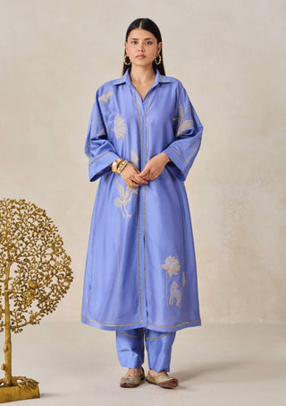 Ink blue chanderi shirt kurta with salwar