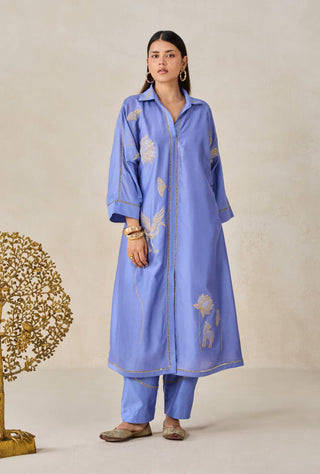 Ink blue chanderi shirt kurta with salwar