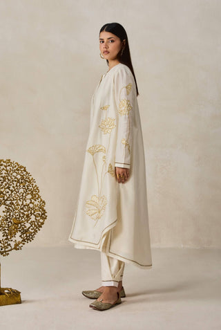 Ivory chanderi jacket style kurta with pants