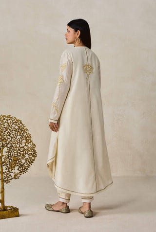 Ivory chanderi jacket style kurta with pants