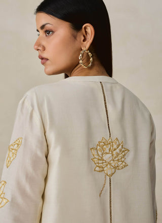 Ivory chanderi jacket style kurta with pants