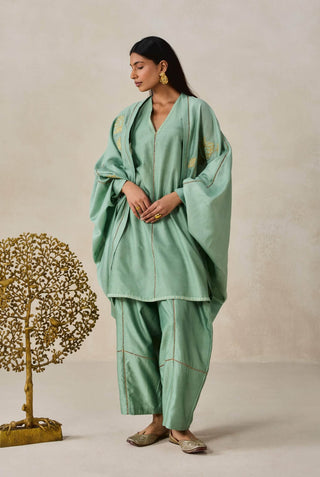 Sage green chanderi jacket style kurta with salwar