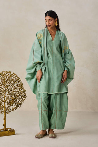 Sage green chanderi jacket style kurta with salwar