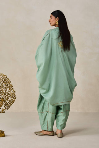 Sage green chanderi jacket style kurta with salwar