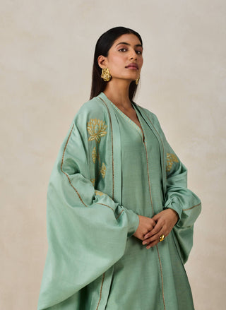 Sage green chanderi jacket style kurta with salwar