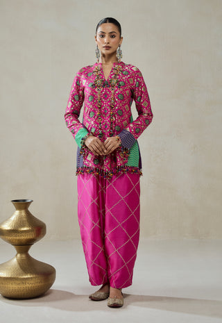 Fuchsia patola silk short jacket with salwar