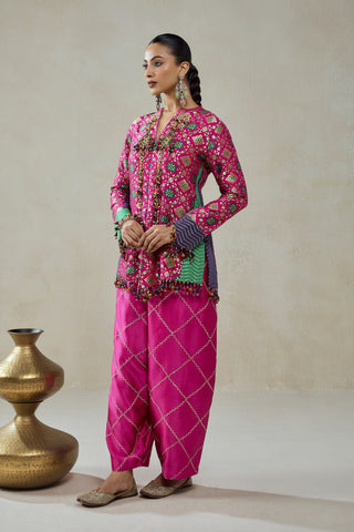 Fuchsia patola silk short jacket with salwar