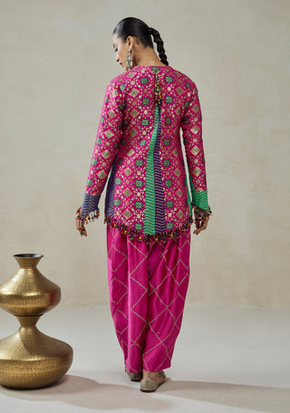 Fuchsia patola silk short jacket with salwar